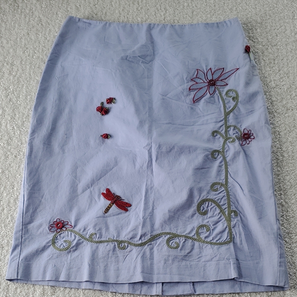 Parallel Size 4 Blue Floral Embroidered Short Cotton Skirt